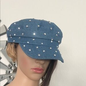 NWOT (JANE & BERRY) Blue jean Cap with jewels Details